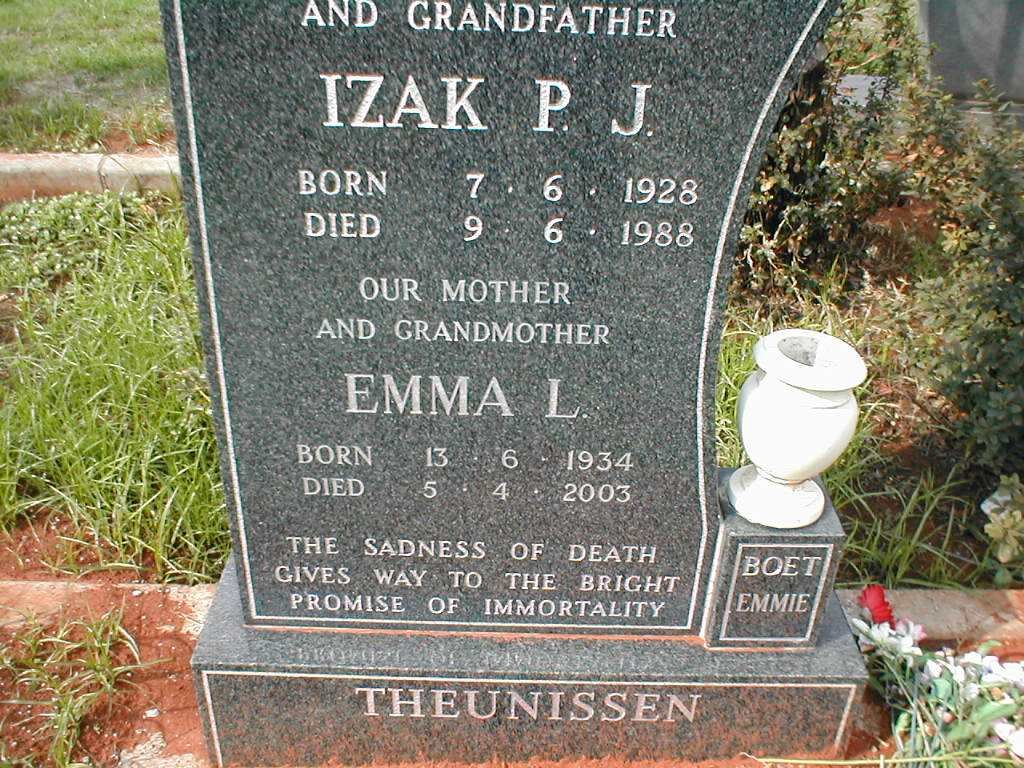 THEUNISSEN Izak P.J. 1928-1988 &amp; Emma L. 1934-2003