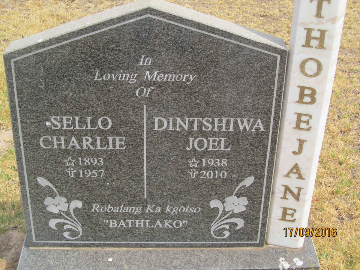 THOBEJANE Sello Charlie 1893-1957 :: THOBEJANE Dintshiwa Joel 1938-2010