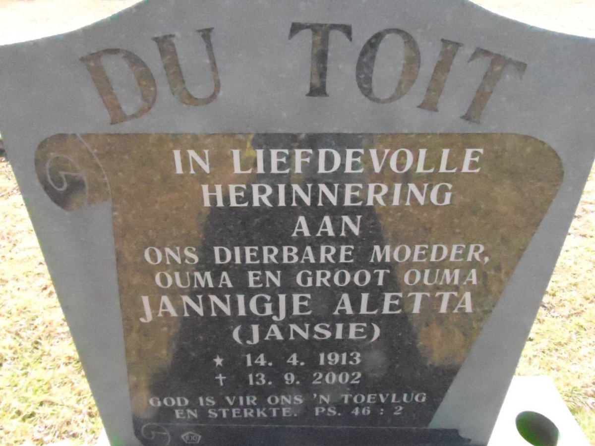 TOIT Jannigje Aletta, du 1913-2002