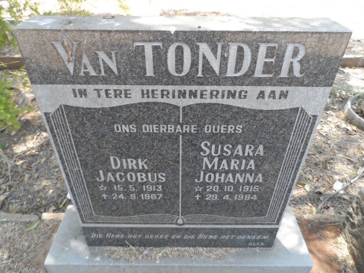 TONDER Dirk Jacobus, van 1913-1967 &amp; Susara Maria Johanna 1915-1984