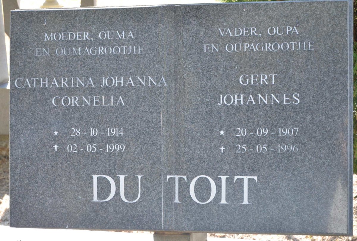 TOIT Gert Johannes, du 1907-1996 &amp; Catharina Johanna Cornelia 1914-1999