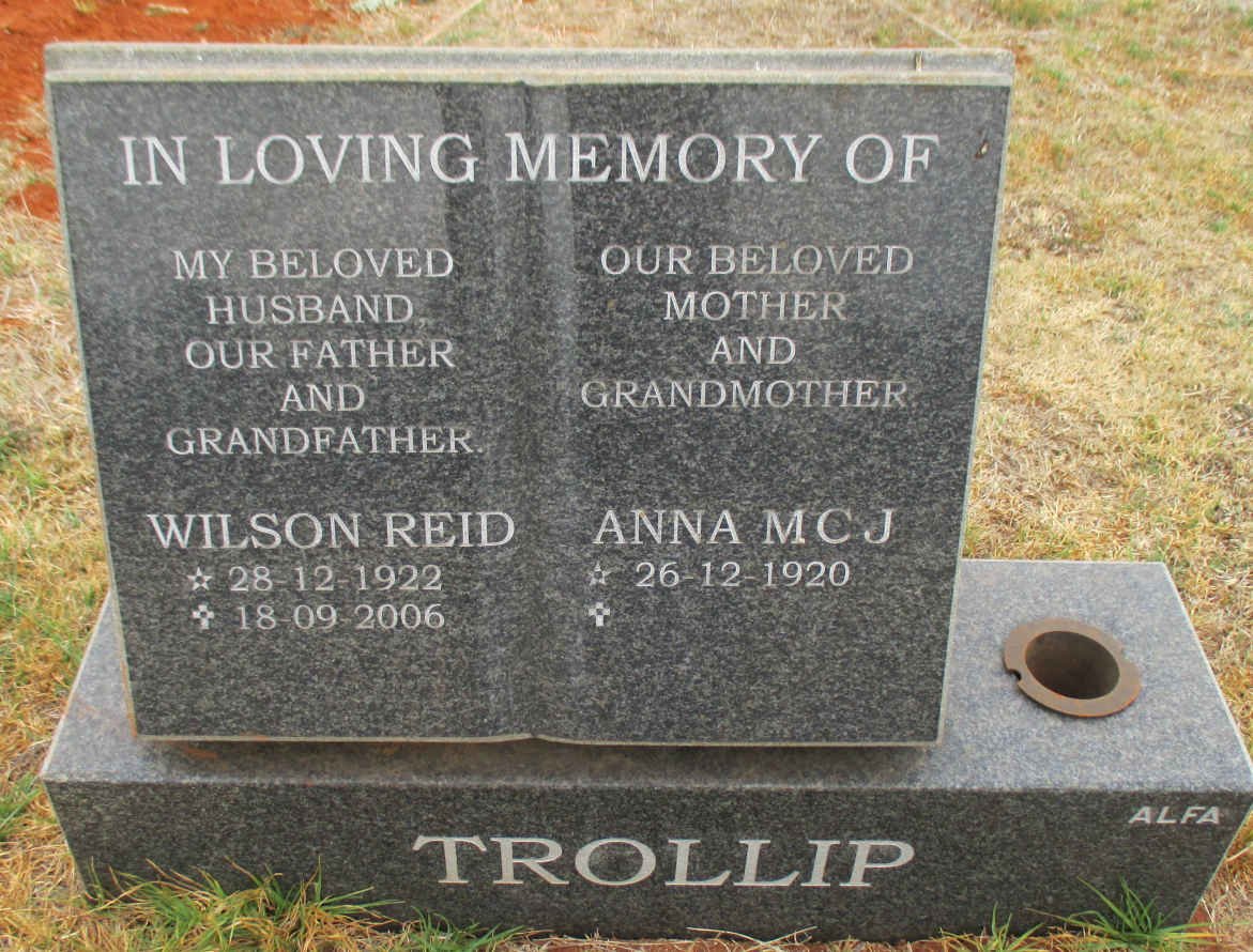 TROLLIP Wilson Reid 1922-2006 &amp; M.J.C. 1920-