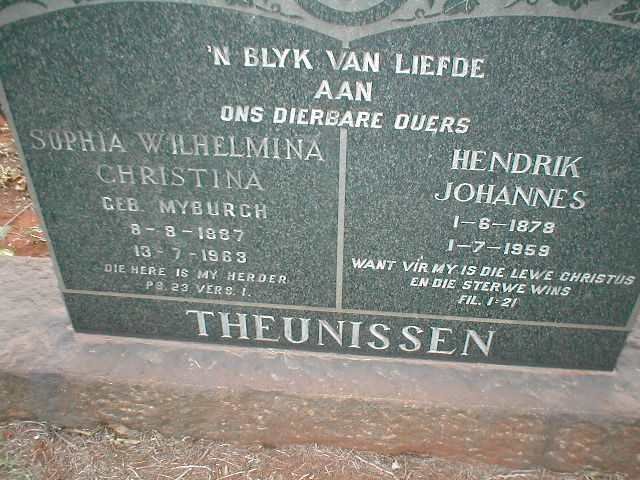 THEUNISSEN Hendrik Johannes 1878-1959 &amp;  Sophia Wilhelmina Christina MYBURGH 1887-1963
