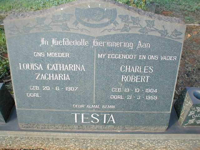 TESTA Charles Robert 1904-1959 &amp; Louisa Catharina Zacharia 1907-