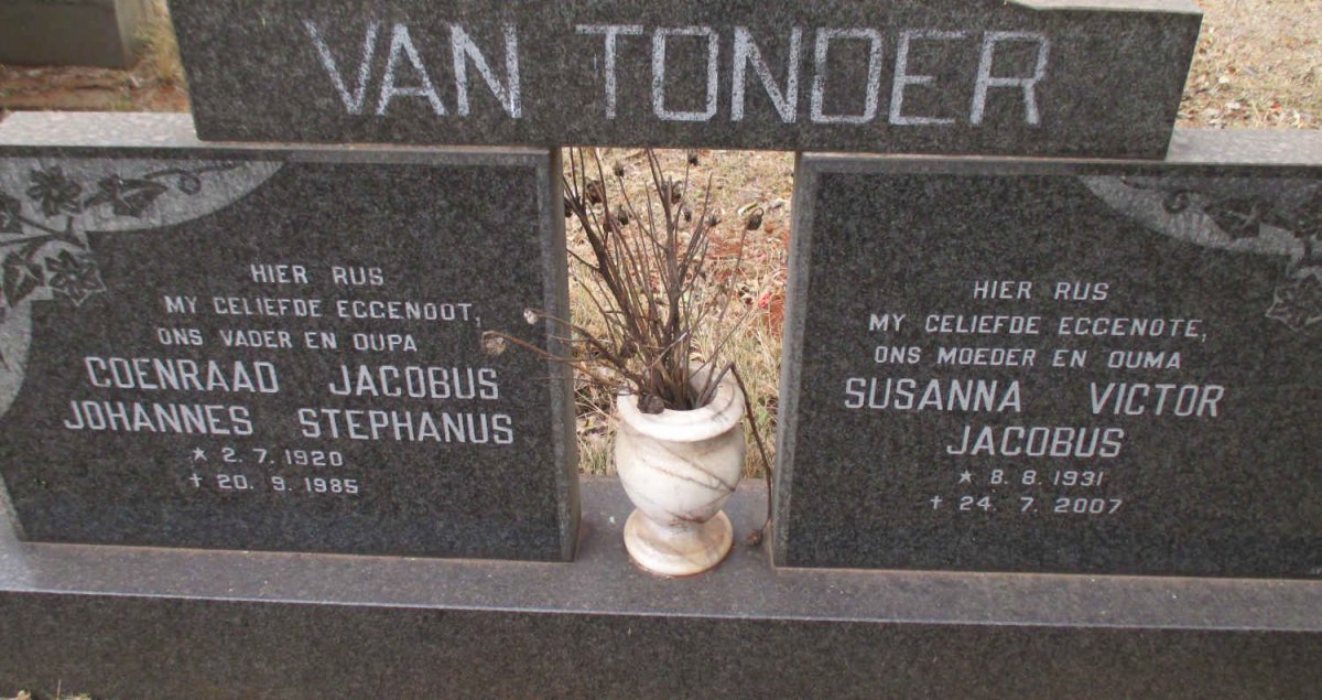 TONDER Coenraad Jacobus Johannes Stephanus, van 1920-1985 &amp; Susanna Victor Jacoba 1931-2007