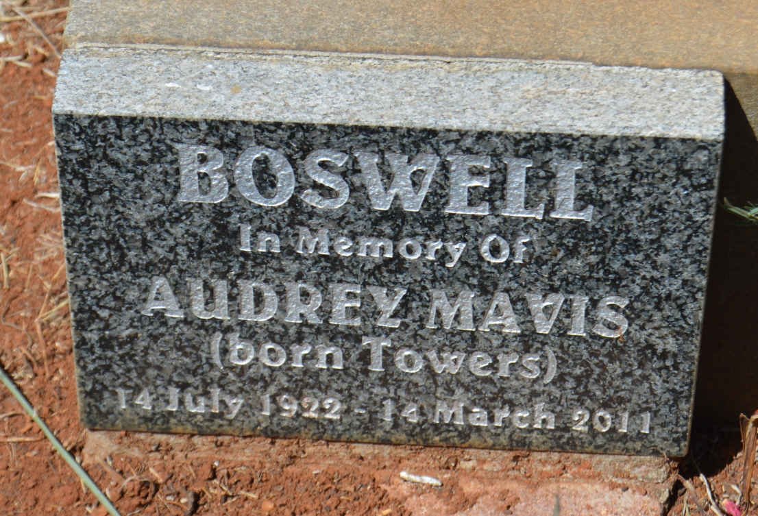 BOSWELL Audrey Mavis nee TOWERS 1922-2011