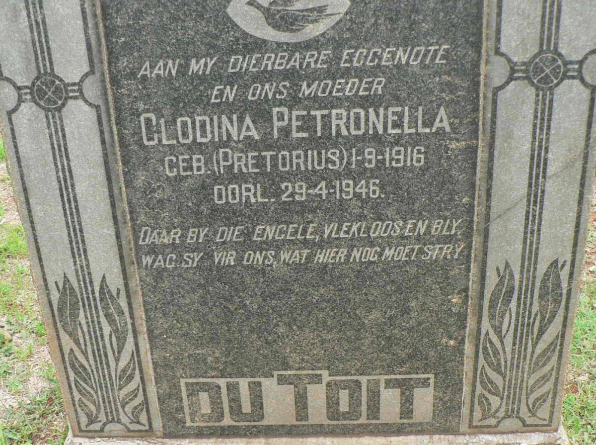 TOIT Glodina Petronella, du nee PRETORIUS 1916-1946