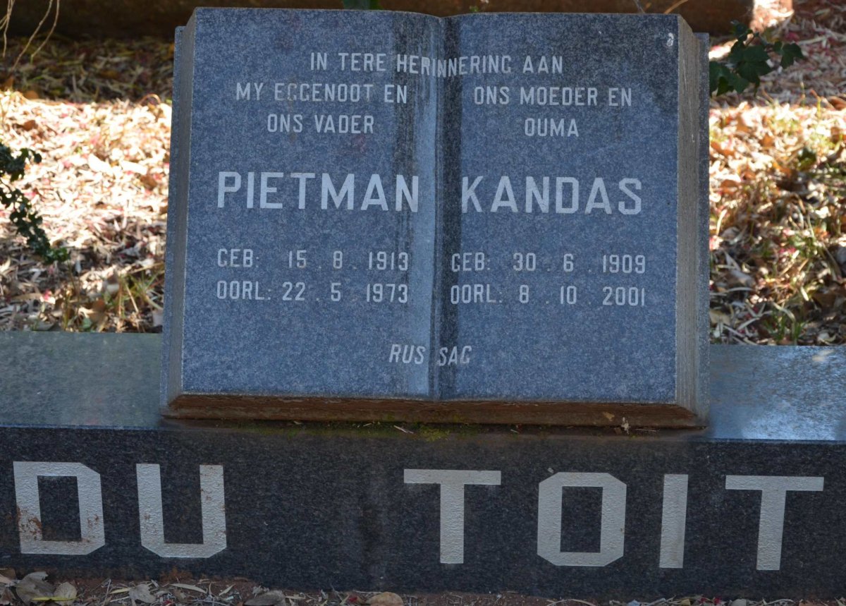 TOIT Pietman, du 1913-1973 &amp; Kandas 1909-2001