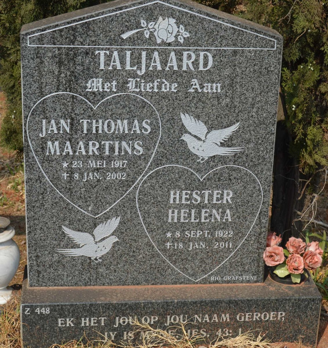 TALJAARD Jan Thomas Maartins 1917-2002 &amp; Hester Helena 1922-2011