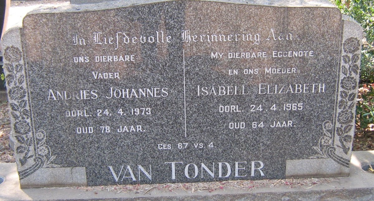 TONDER Andries Johannes, van -1973 &amp; Isabell Elizabeth -1965