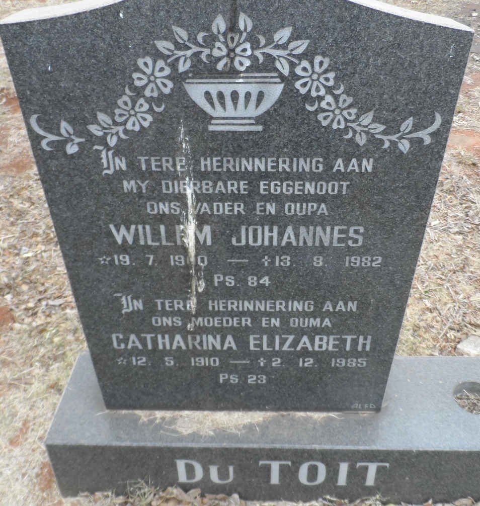TOIT Willem Johannes, du 1900-1982 &amp; Catharina Elizabeth 1910-1985