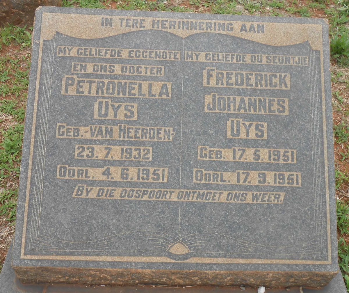 UYS Petronella nee VAN HEERDEN 1932-1951 :: UYS Frederick Johannes 1951-1951