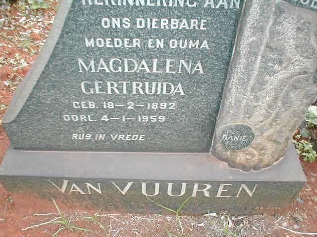 VUUREN Magdalena Gertruida, van 1892-1959