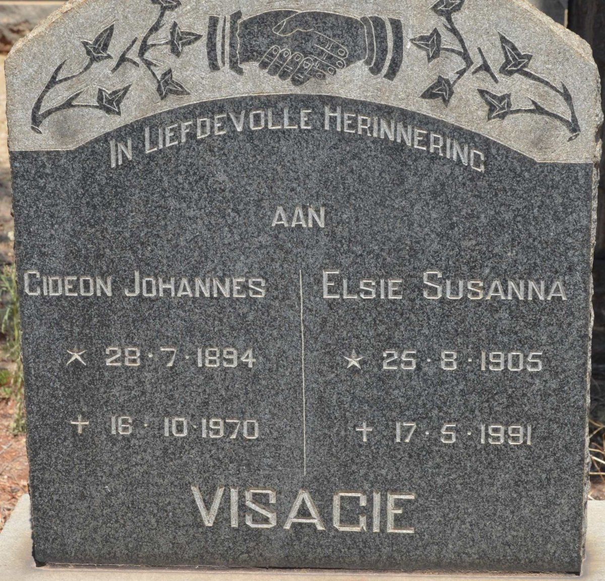 VISAGIE Gideon Johannes 1894-1970 &amp; Elsie Susanna 1905-1991