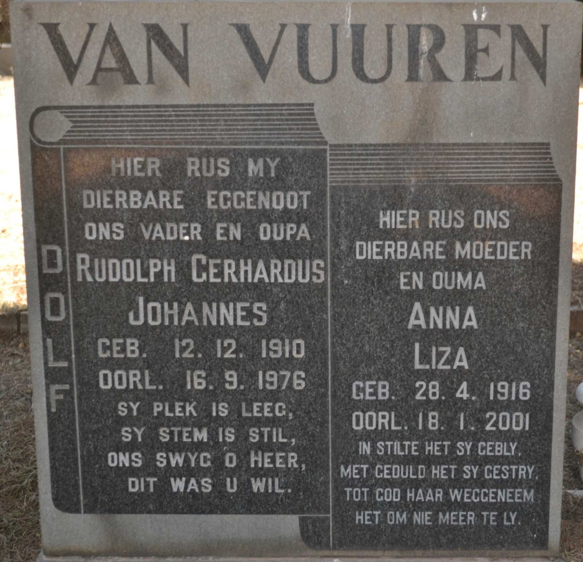 VUUREN Rudolph Gerhardus Johannes, van 1910-1976 &amp; Anna Liza 1916-2001