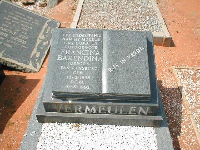 VERMEULEN Francina Barendina nee VAN RENSBURG 1898-1992