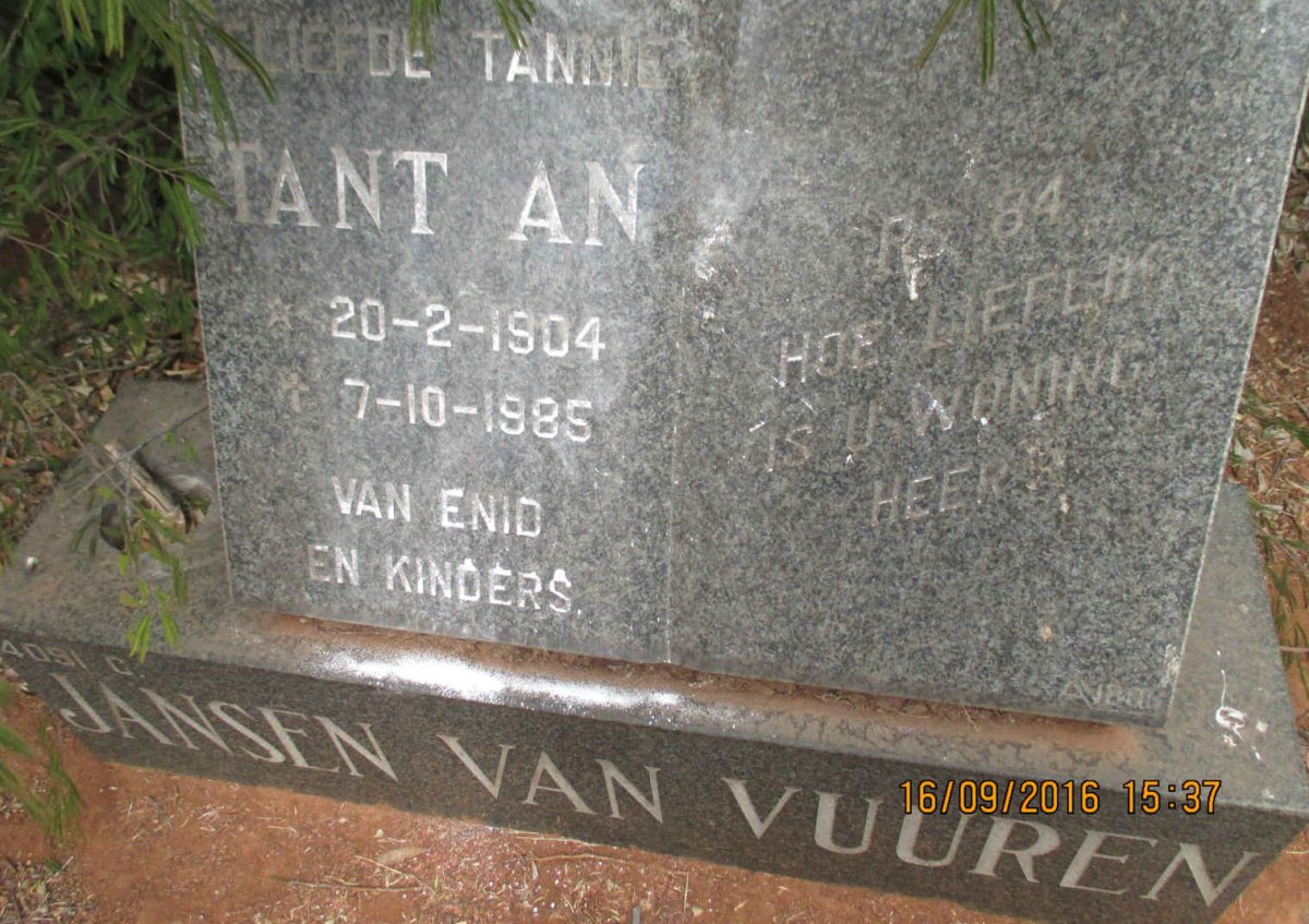 VUUREN An, Jansen van 1904-1985