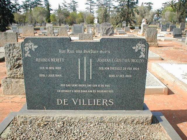 VILLIERS Reuben Meritt, de 1888-1944 &amp; Johanna Gustava VON DRESSELT 1904-1949