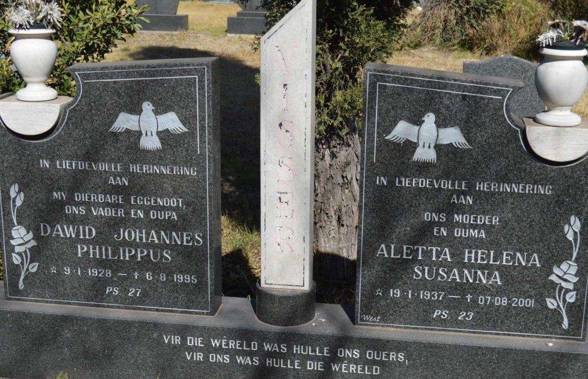 VISSER Dawid Johannes Philippus 1928-1995 &amp; Aletta Helena Susanna 1937-2001
