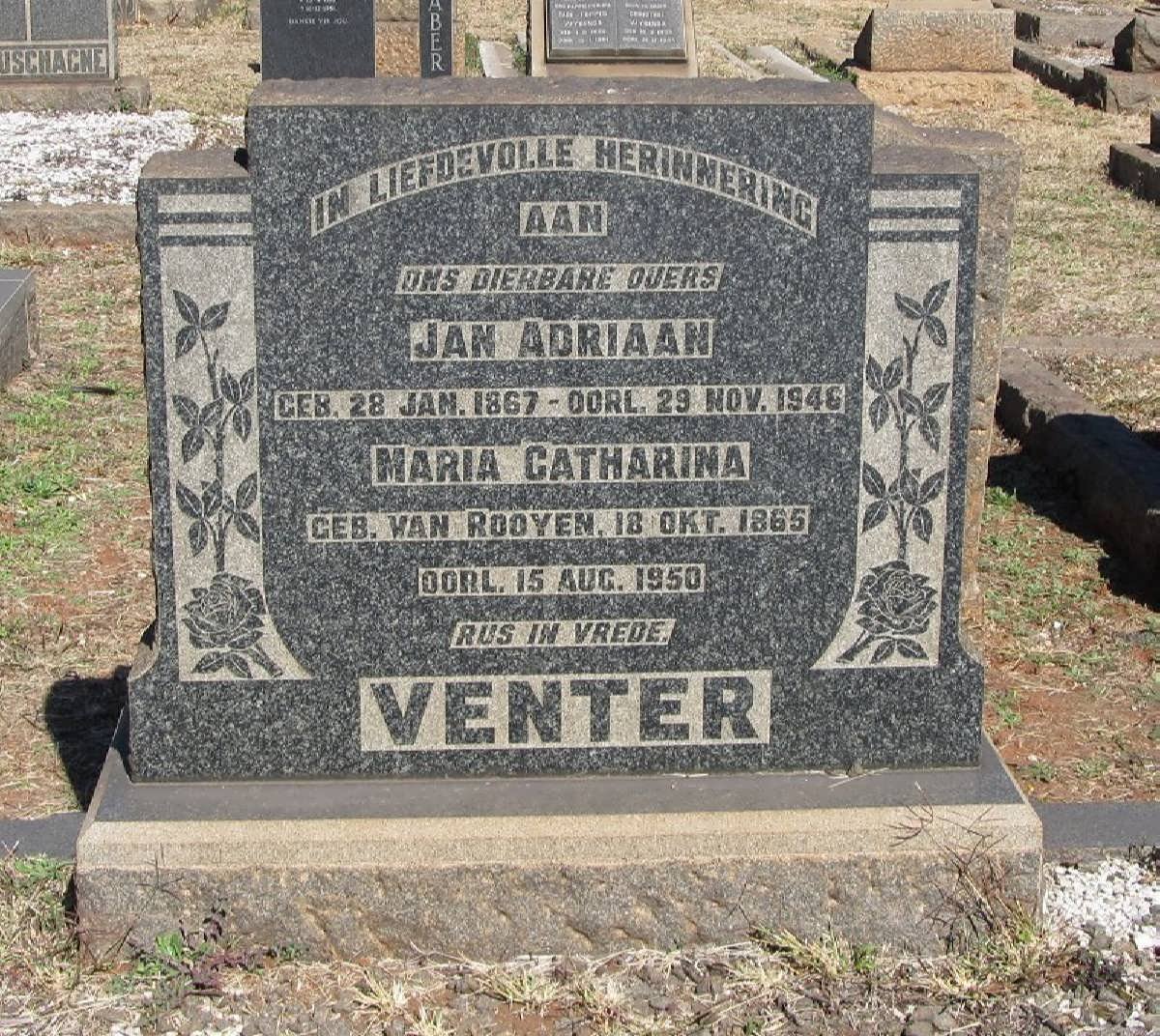 VENTER Jan Adriaan 1867-1948 &amp; Maria Catharina VAN ROOYEN 1865-1950