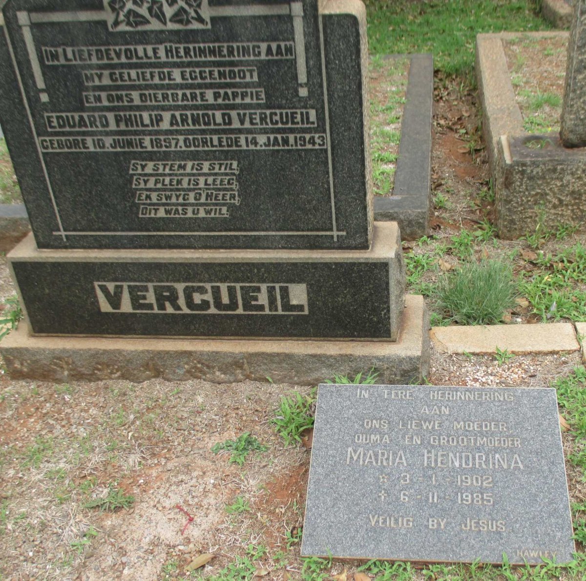VERCUEIL Eduard Philip Arnold 1897-1943 &amp; Maria Hendrina 1902-1985
