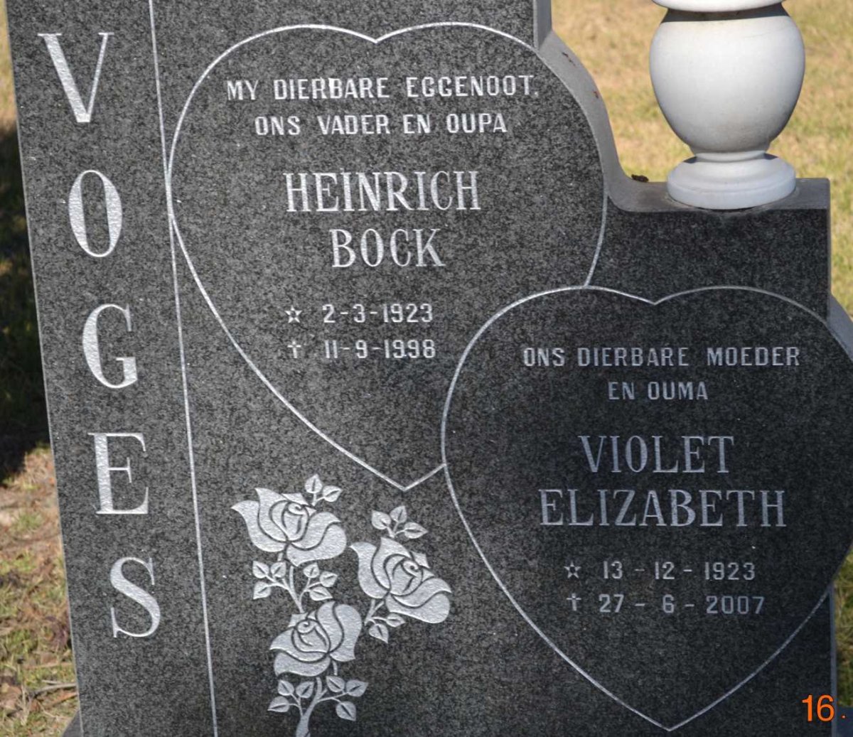 VOGES Heinrich Bock 1923-1998 &amp; Violet Elizabeth 1923-2007