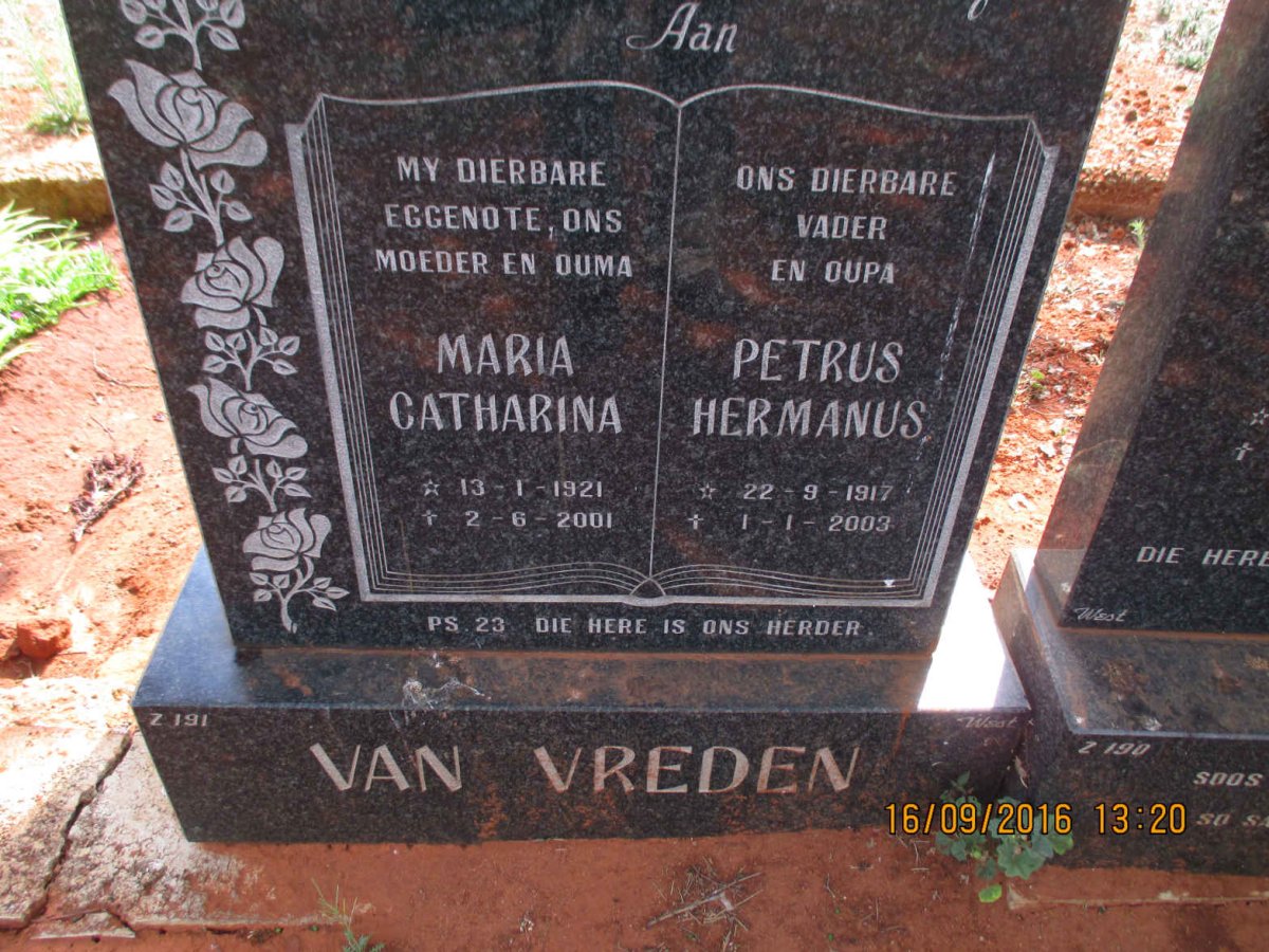 VREDEN Petrus Hermanus, van 1917-2003 &amp; Maria Catharina 1921-2001