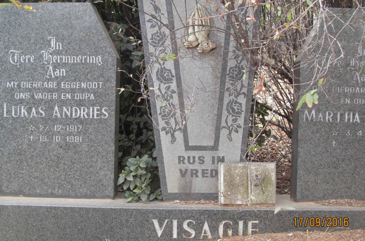 VISAGIE Lukas Andries 1917-1981 &amp; Martha Susan 1919-