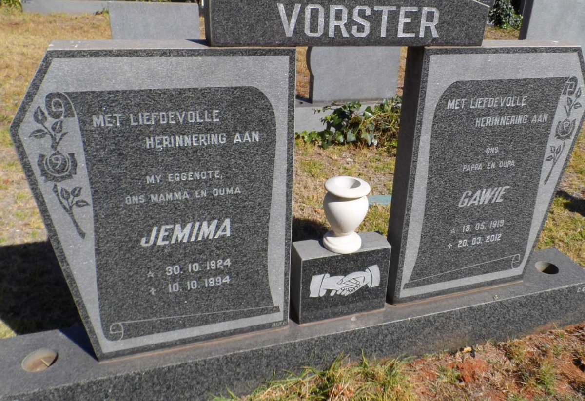 VORSTER Gawie 1919-2012 &amp; Jemima 1924-1994