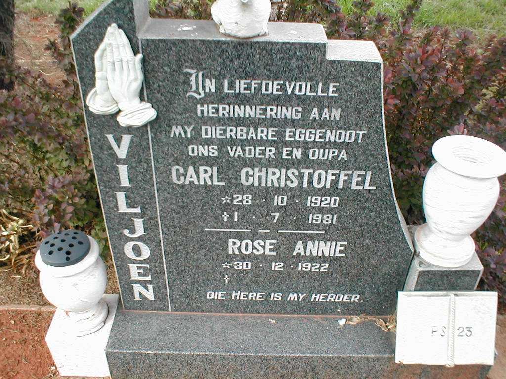 VILJOEN Carl Christoffel 1920-1981 &amp; Rose Annie 1922-