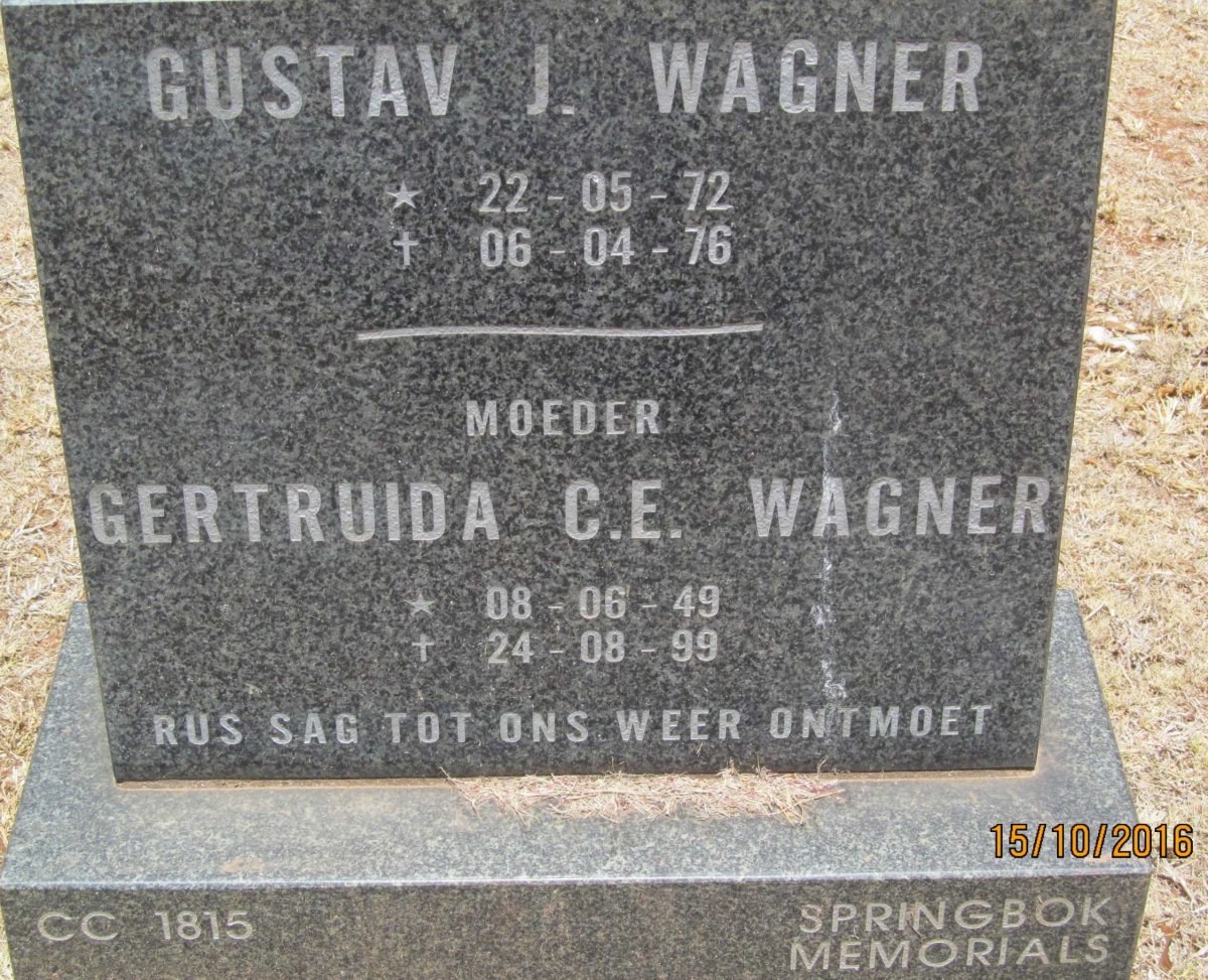 WAGNER Gertruida C.E. 1949-1999 :: WAGNER Gustav J. 1972-1976