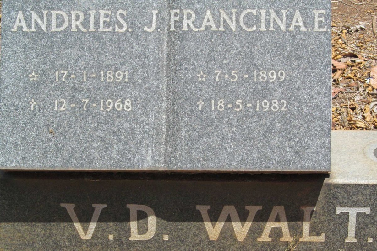 WALT Andries J., v.d. 1891-1968 &amp; Francina E. 1899-1982