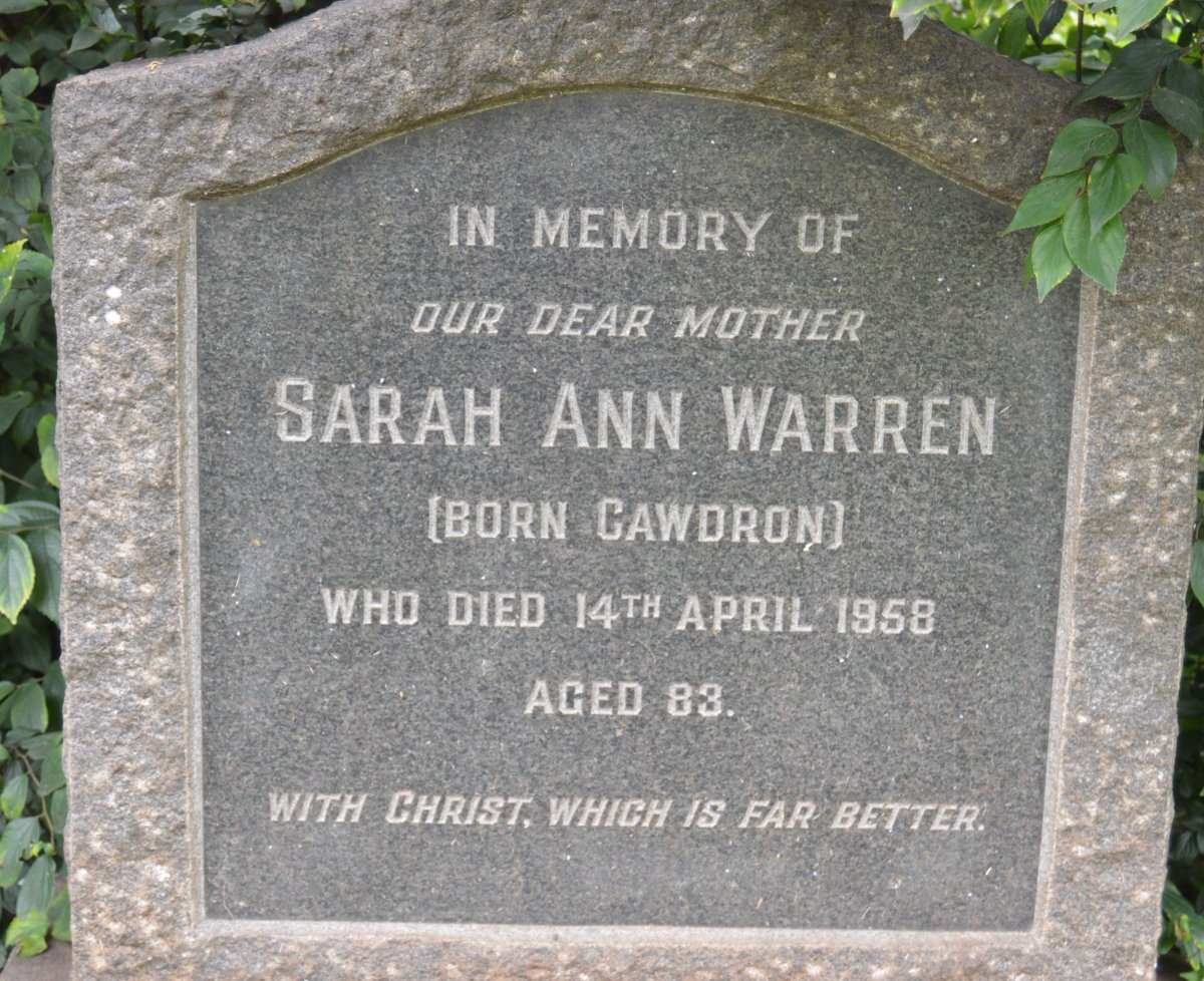 WARREN Sarah Ann nee CAWDRON -1958