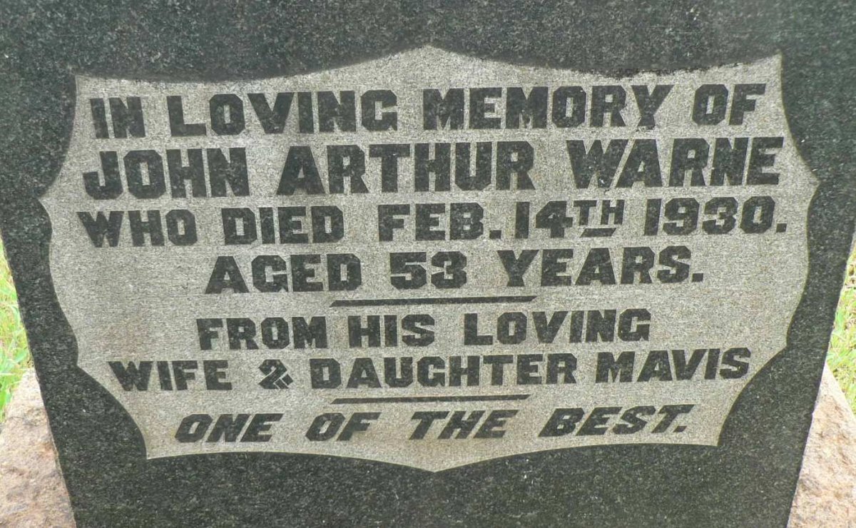 WARNE John Arthur -1930