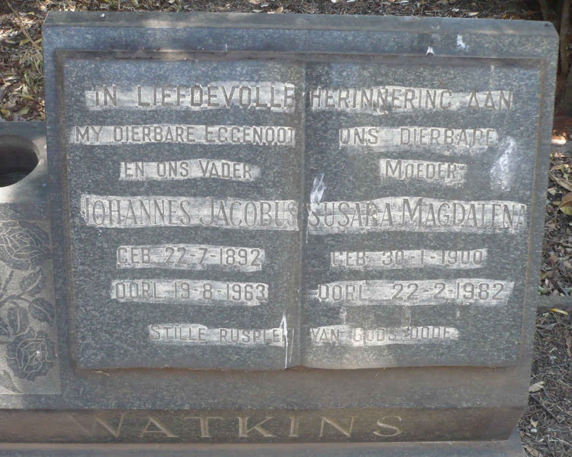 WATKINS Johannes Jacobus 1892-1963 &amp; Susara Magdalena 1900-1982