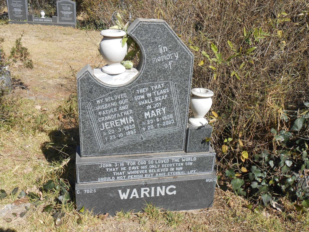 WARING Jeremia 1929-1995 &amp; Mary 1930-2003