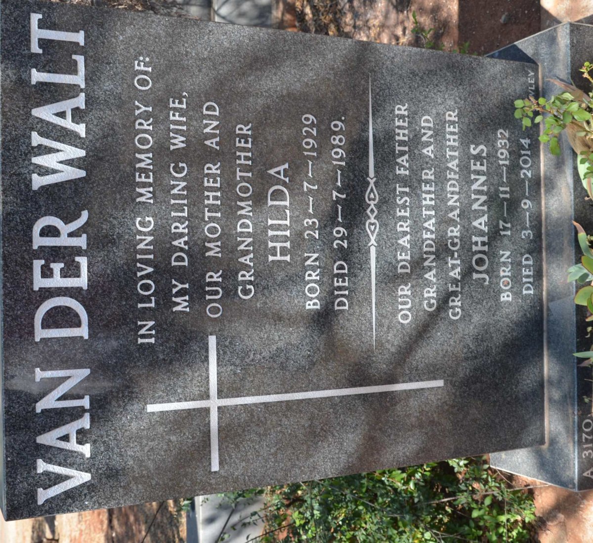WALT Johannes, van der 1932-1914 &amp; Hilda 1929-1989