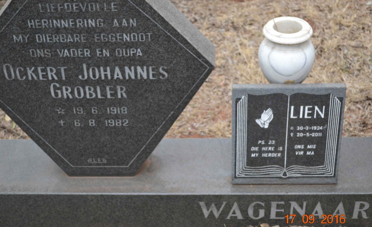 WAGENAAR Ockert Johannes Grobler 1918-1982 &amp; Lien 1924-2011