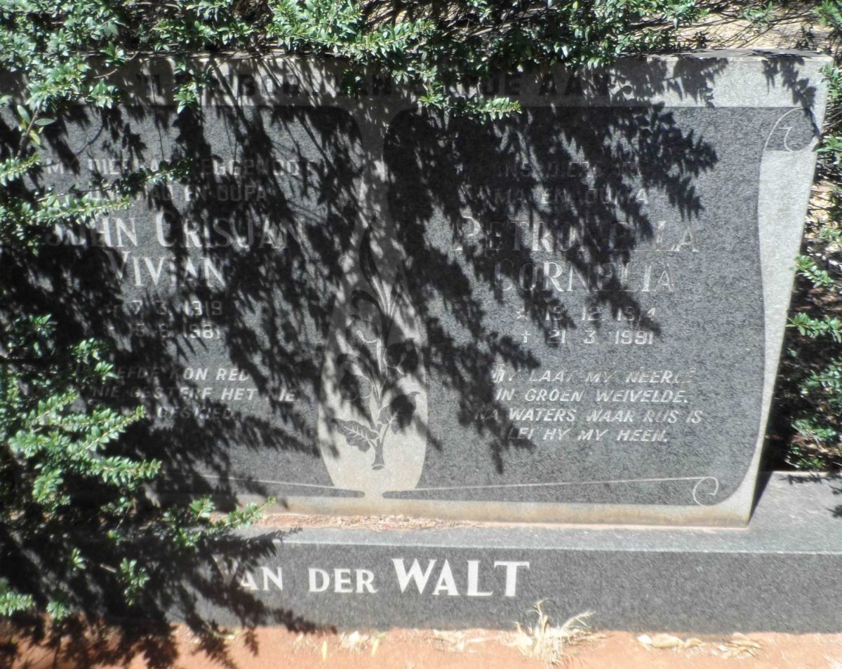 WALT John Crisjan Vivian, van der 1919-1981 &amp; Petronella Cornelia 1914-1991