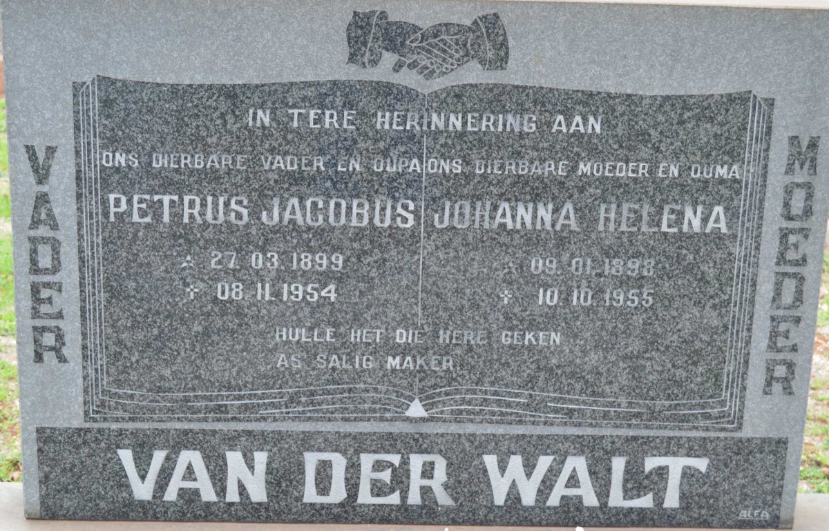 WALT Petrus Jacobus, van der 1899-1954 &amp; Johanna Helena 1898-1955