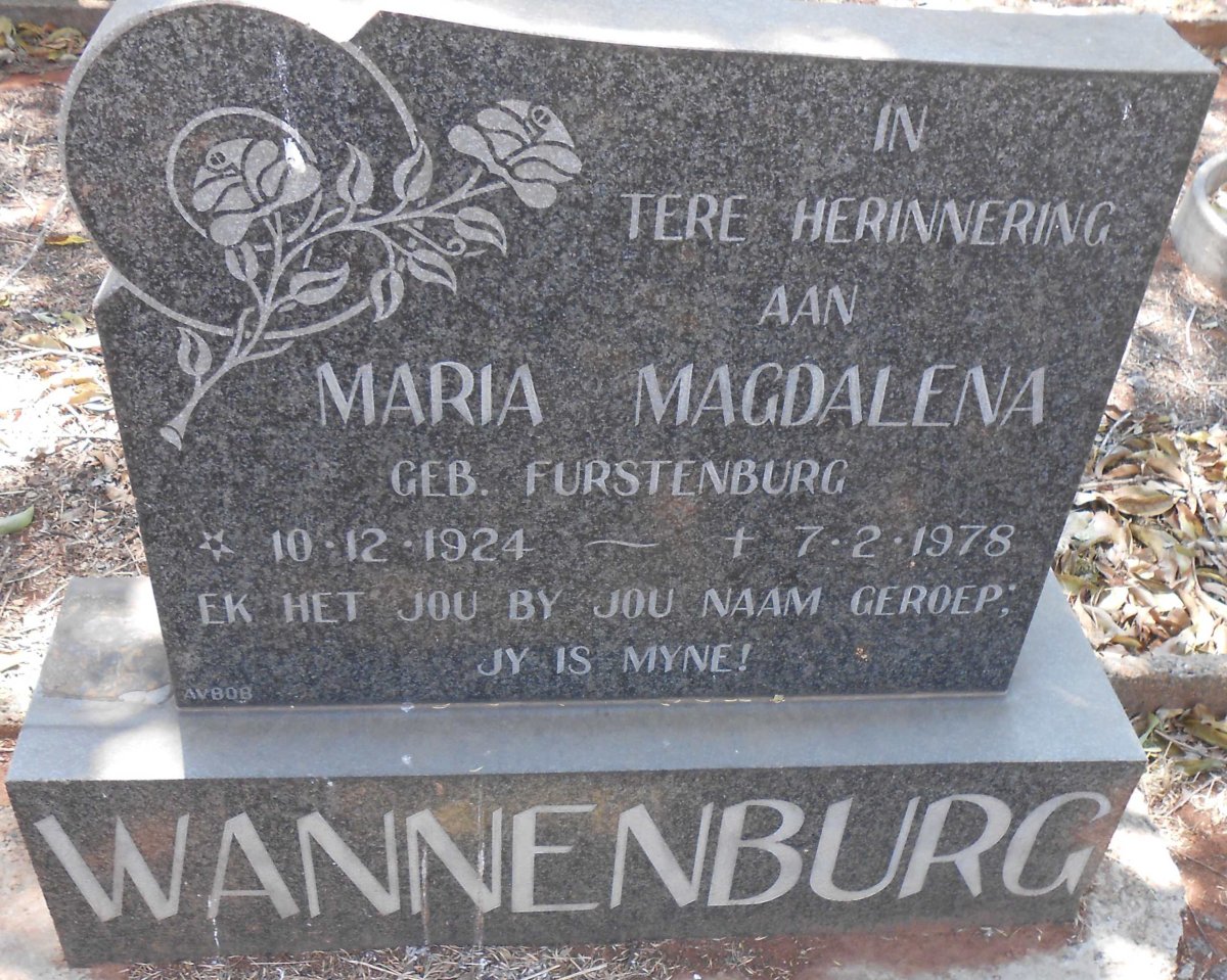 WANNENBURG Maria Magdalena nee FURSTENBURG 1924-1978