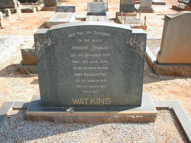 WATKINS Hendrik Thomas 1878-1943 &amp; Anna Margarietha 1878-1954