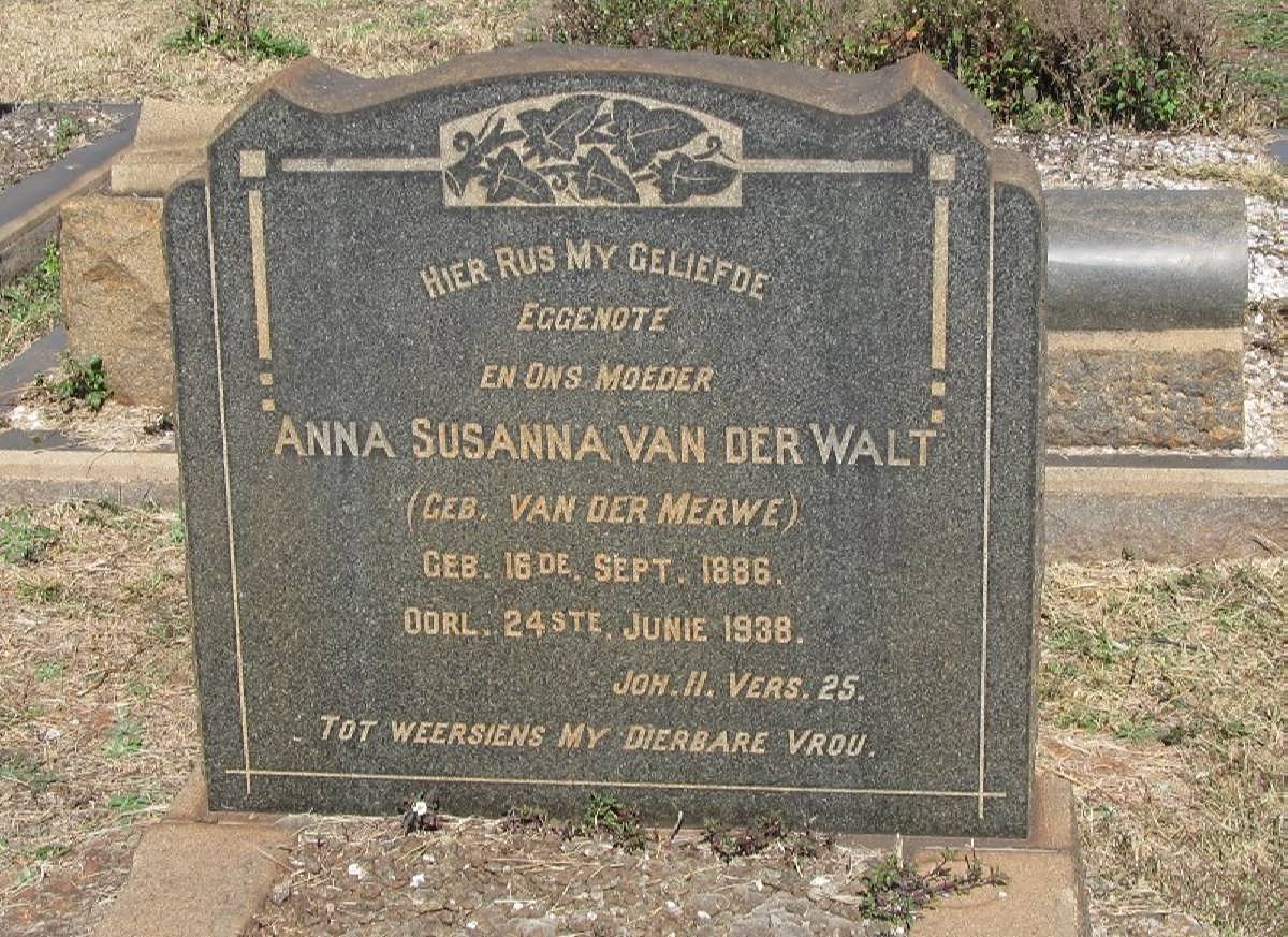 WALT Anna Susanna, van der nee VAN DER MERWE 1886-1938