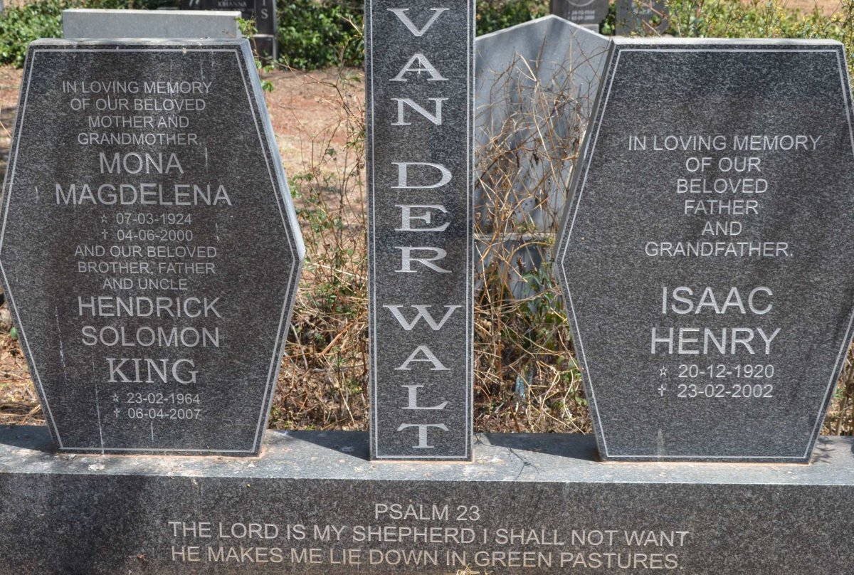 WALT Isaac Henry, van der 1920-2002 &amp; Mona Magdelena 1924-2000 :: KING Hendrick Solomon 1964-2007