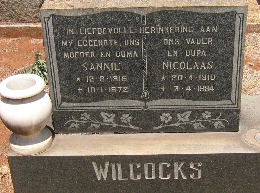 WILCOCKS Nicolaas 1910-1984 &amp; Sannie 1916-1972