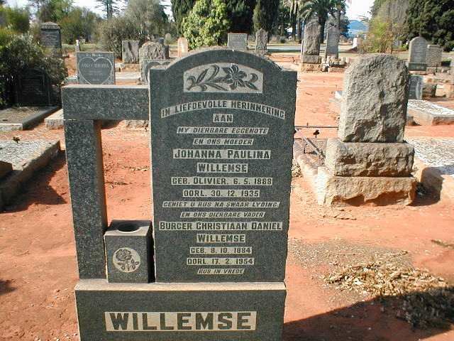 WILLEMSE Burger Christiaan Daniel 1884-1954 &amp; Johanna Paulina OLIVIER 1888-1935