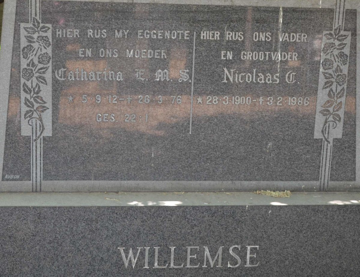 WILLEMSE Nicolaas G. 1900-1986 &amp; Catharina E.M.S. 1912-1976