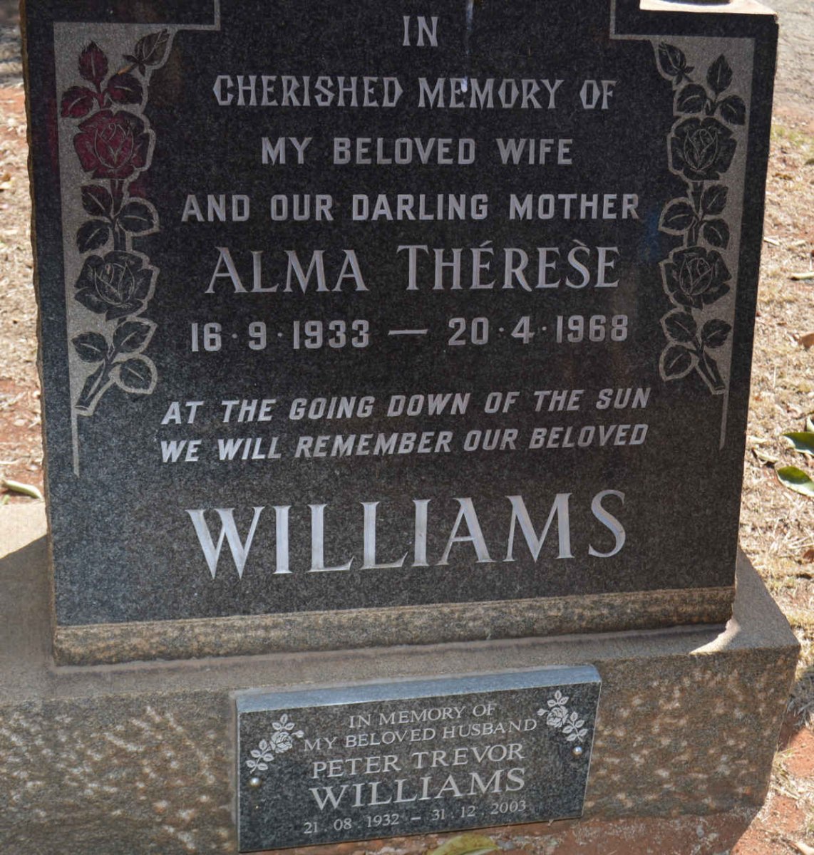 WILLIAMS Peter Trevor 1932-2003 &amp; Alma Théreśe 1933-1968