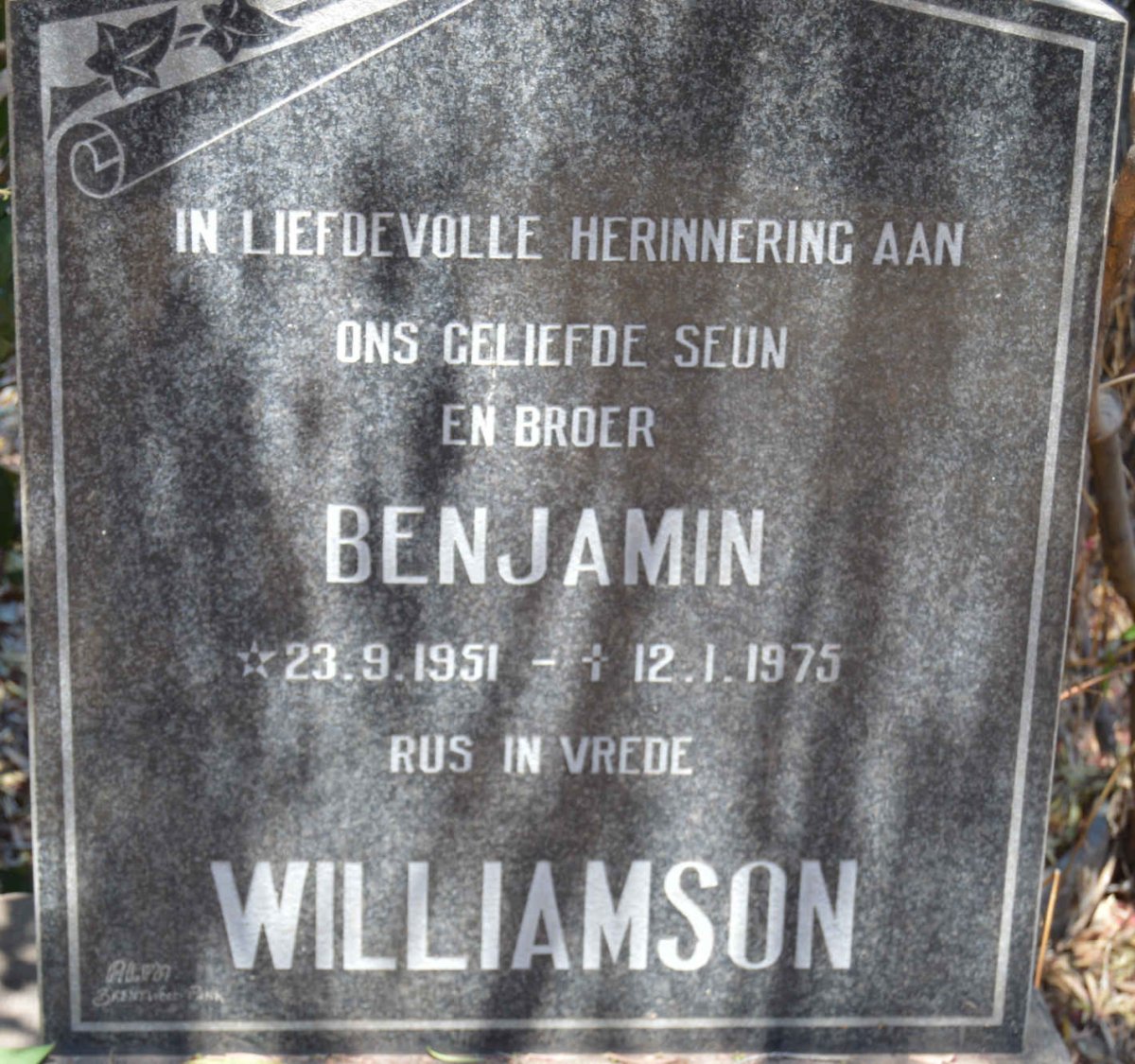 WILLIAMSON Benjamin 1951-1975