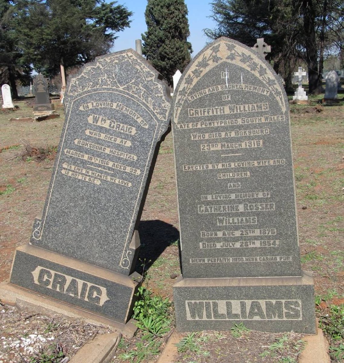 WILLIAMS Griffith -1916 &amp; Catherine Rosser 1875-1954 :: CRAIG Wm. -1916